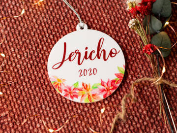 Picture of Poinsettia Printed Christmas Bauble