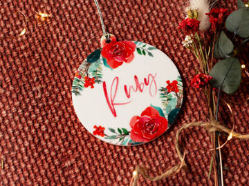 Picture of Red Floral Printed Christmas Bauble