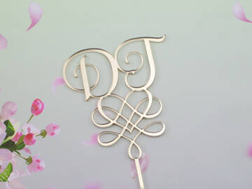 Picture of Heart Swirl Initials Cake Topper