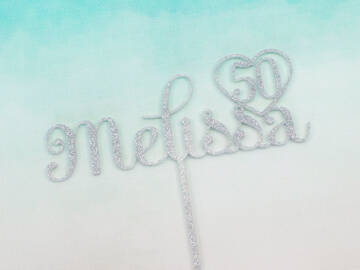 Picture of Name and Age in Heart Cake Topper