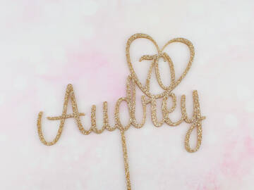 Picture of Name and Age in Heart 2 Cake Topper