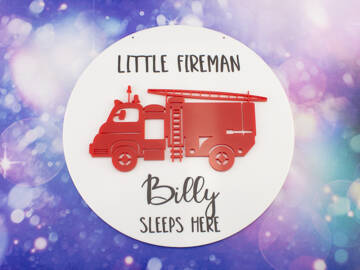 Picture of Little Fireman Sleeps Here Room Sign