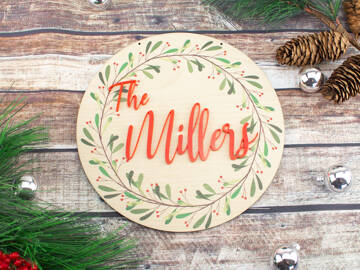 Picture of Christmas Wreath Family Name Room Sign