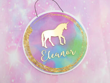 Picture of Watercolour Rainbow Unicorn Room Sign